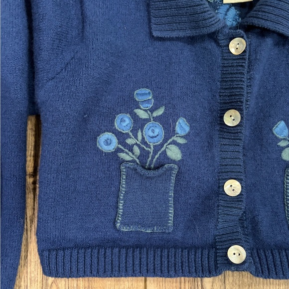 Vintage April Cornell Cottagecore Wool Cardigan Small Blue Floral - Picture 2 of 13